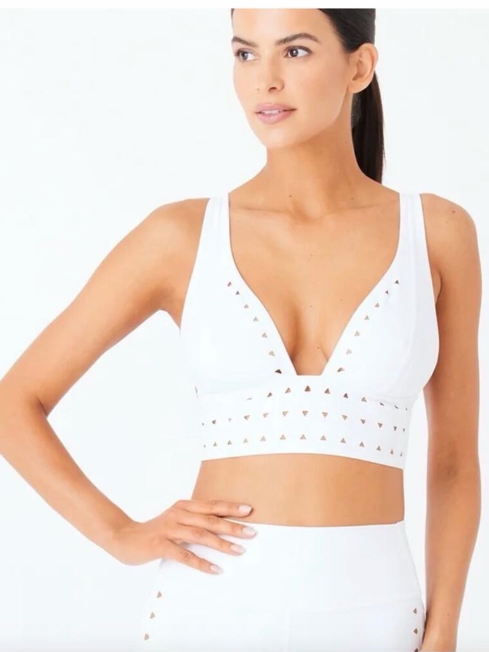 GIGI C White Laser-Cut Deep V Longline Bralette